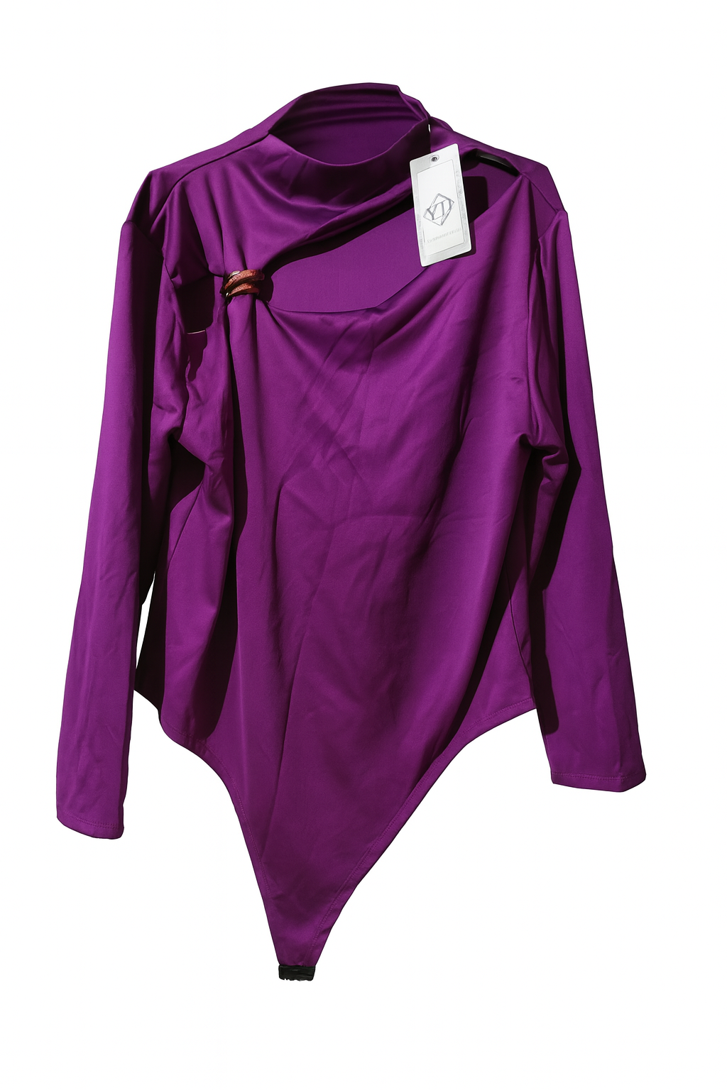 🟣 Body elegante color viola ametista – Maniche lunghe, design asimmetrico